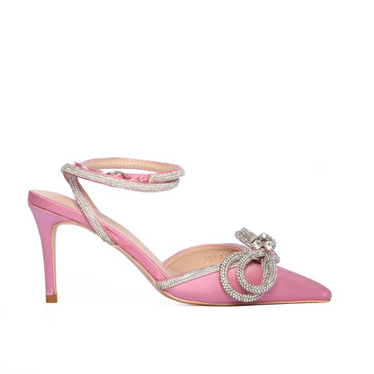 Pink Satin Rhinestone High Heel Sandals | 449L-P