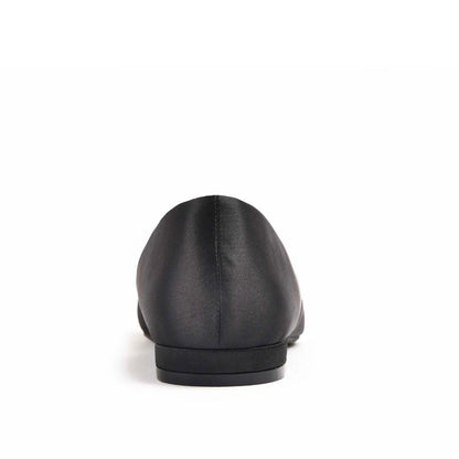 Elegant Black Satin Flats with Crystal Embellishment Slippers | 468M-C