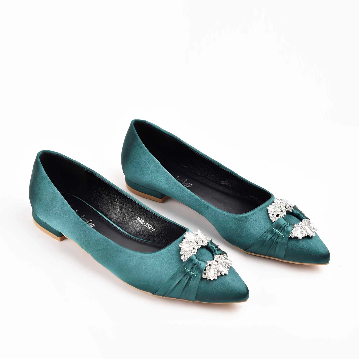 Chic Teal Satin Flats with Crystal Embellishment Slippers | 468M-K