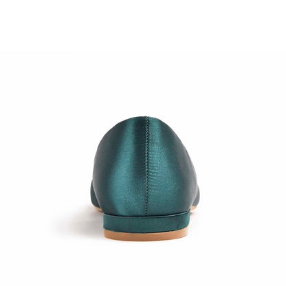 Chic Teal Satin Flats with Crystal Embellishment Slippers | 468M-K