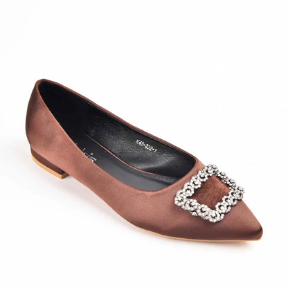 Chic Brown Satin Flats with Crystal Embellishment Slippers | 469M-B