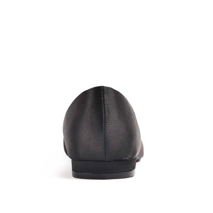 Elegant Black Satin Flats with Crystal Embellishment Slippers| 469M-C