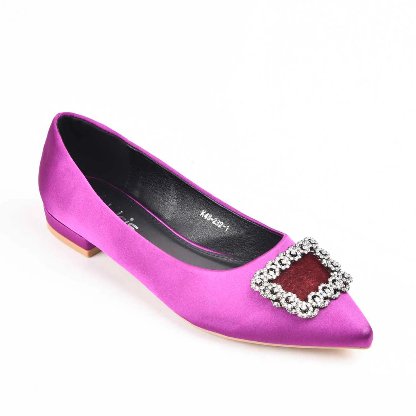 Vibrant Purple Satin Flats with Crystal Embellishment Slippers| 469M-J