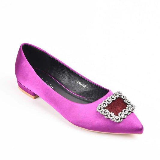 Vibrant Purple Satin Flats with Crystal Embellishment Slippers| 469M-J