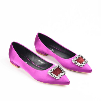 Vibrant Purple Satin Flats with Crystal Embellishment Slippers| 469M-J