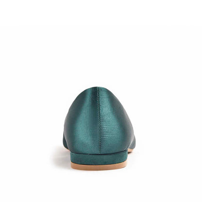 Elegant Teal Satin Flats with Crystal Embellishment Slippers | 469M-K