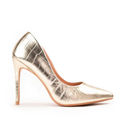 Luxurious Gold Croc-Embossed High Heel Pumps | 472M-X
