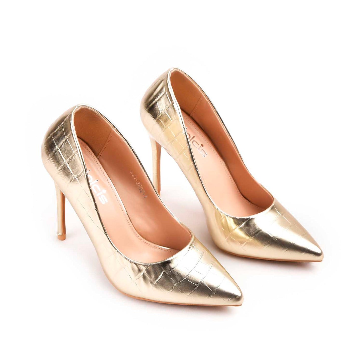 Luxurious Gold Croc-Embossed High Heel Pumps | 472M-X