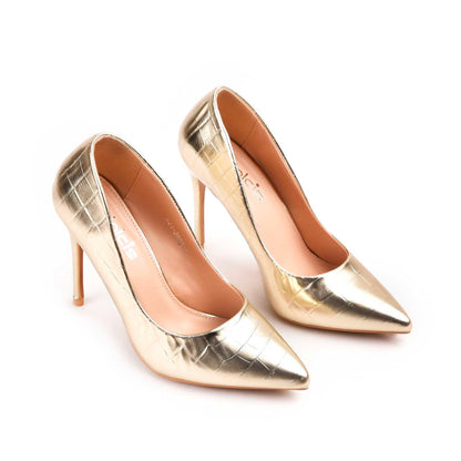 Luxurious Gold Croc-Embossed High Heel Pumps | 472M-X