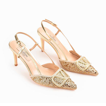 Gold Studded Slingback Heels | 479M-X