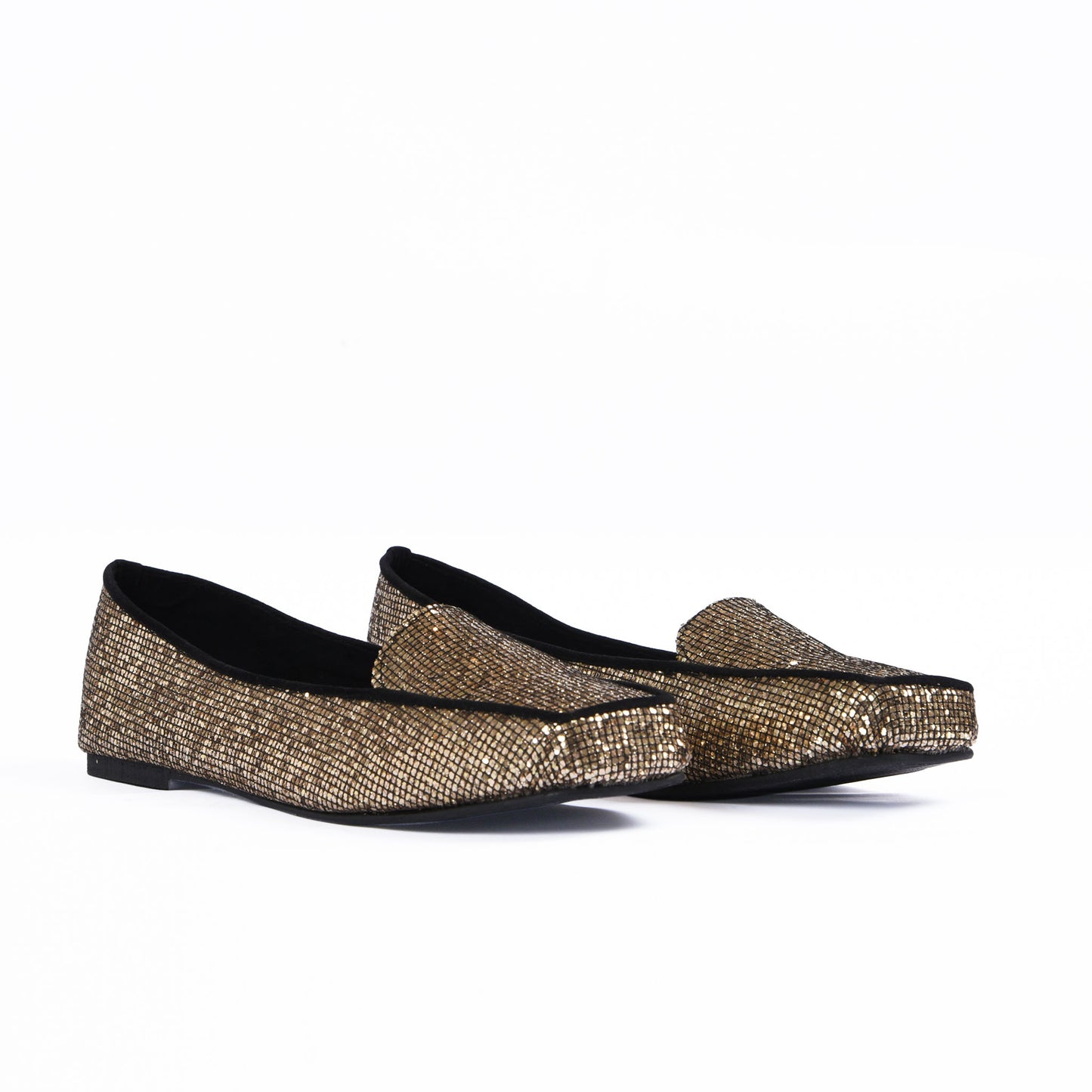Women's Glittery Gold Loafers Pumps  | 489D-X