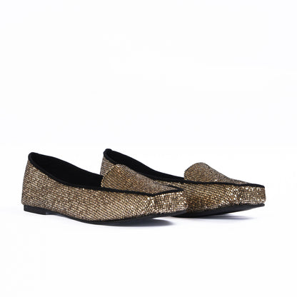 Women's Glittery Gold Loafers Pumps  | 489D-X