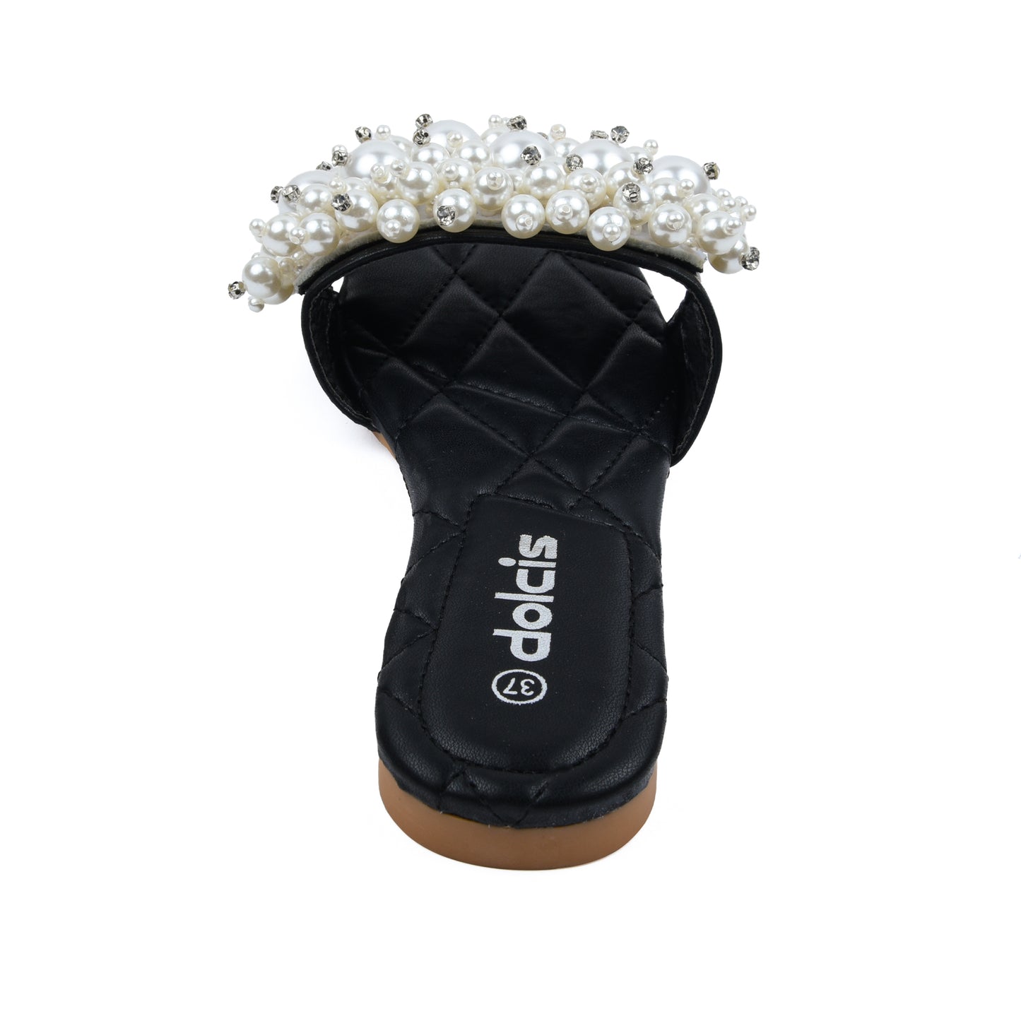 Elegant Black Pearl Embellished Flats Slippers | 591J-C