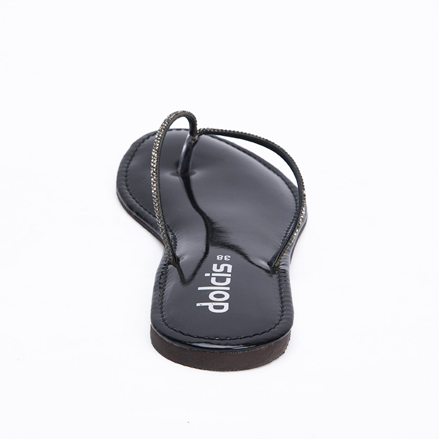 Sleek Black Patent Leather Flip Flops Slippers | 717R-C