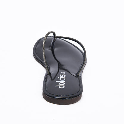 Sleek Black Patent Leather Flip Flops Slippers | 717R-C