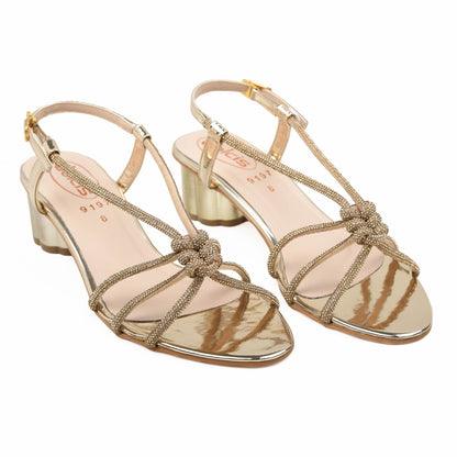Stylish Gold Block Heel Sandals with Strappy Design | 239D-X Dolcis