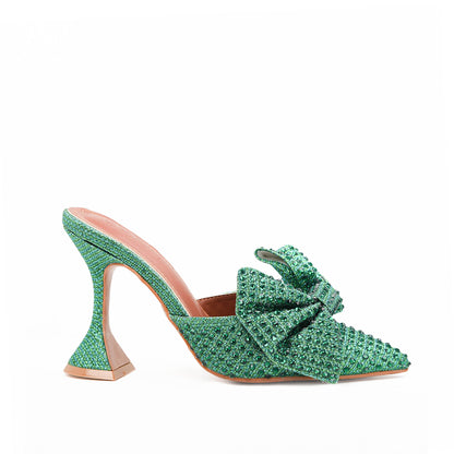 Green Mule Heels with Rhinestone Bow | 479K-K