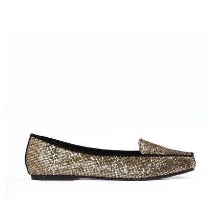 Women's Glittery Gold Loafers Pumps  | 489D-X