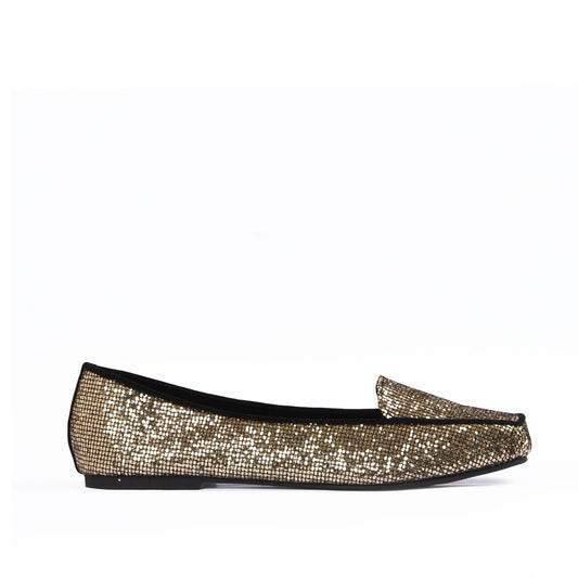 Women's Glittery Gold Loafers Pumps  | 489D-X