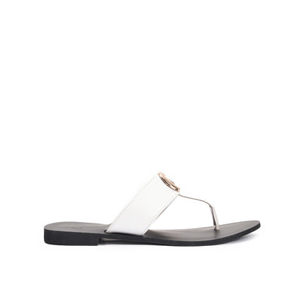 Elegant White Leather Flats Slippers | 716R-W