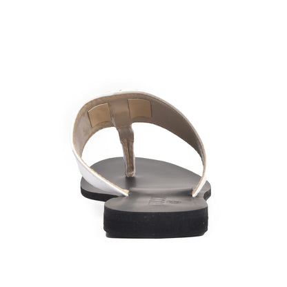 Elegant White Leather Flats Slippers | 716R-W