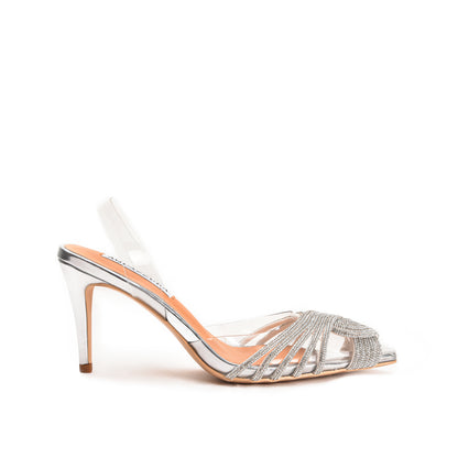 Silver Slingback Heels with Glittering Straps | 481M-S