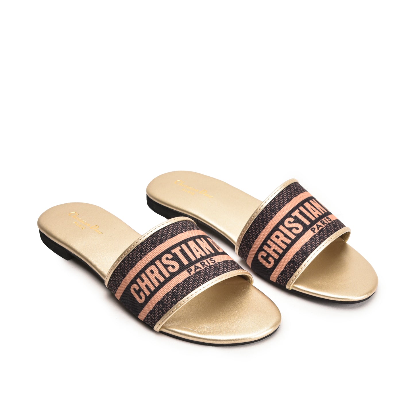 Gold Slip-On Slippers with Logo Strap Slippers | 597J-X