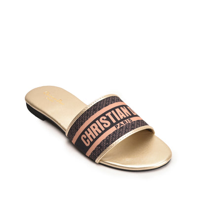 Gold Slip-On Slippers with Logo Strap Slippers | 597J-X