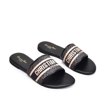 Trendy Black Slip-On Slippers with Logo Strap Slippers| 597J-C