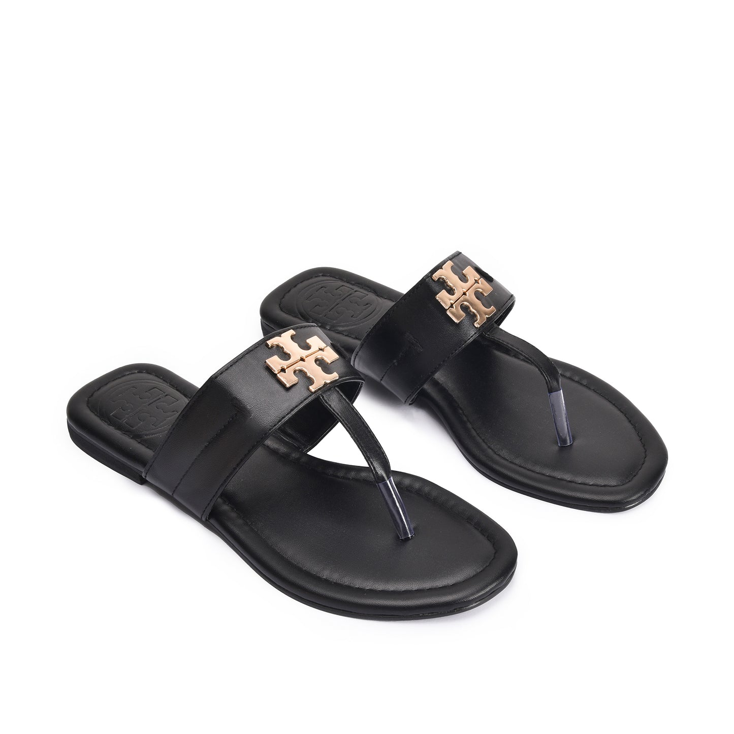 Chic Black Leather Flats Slippers | 743R-C