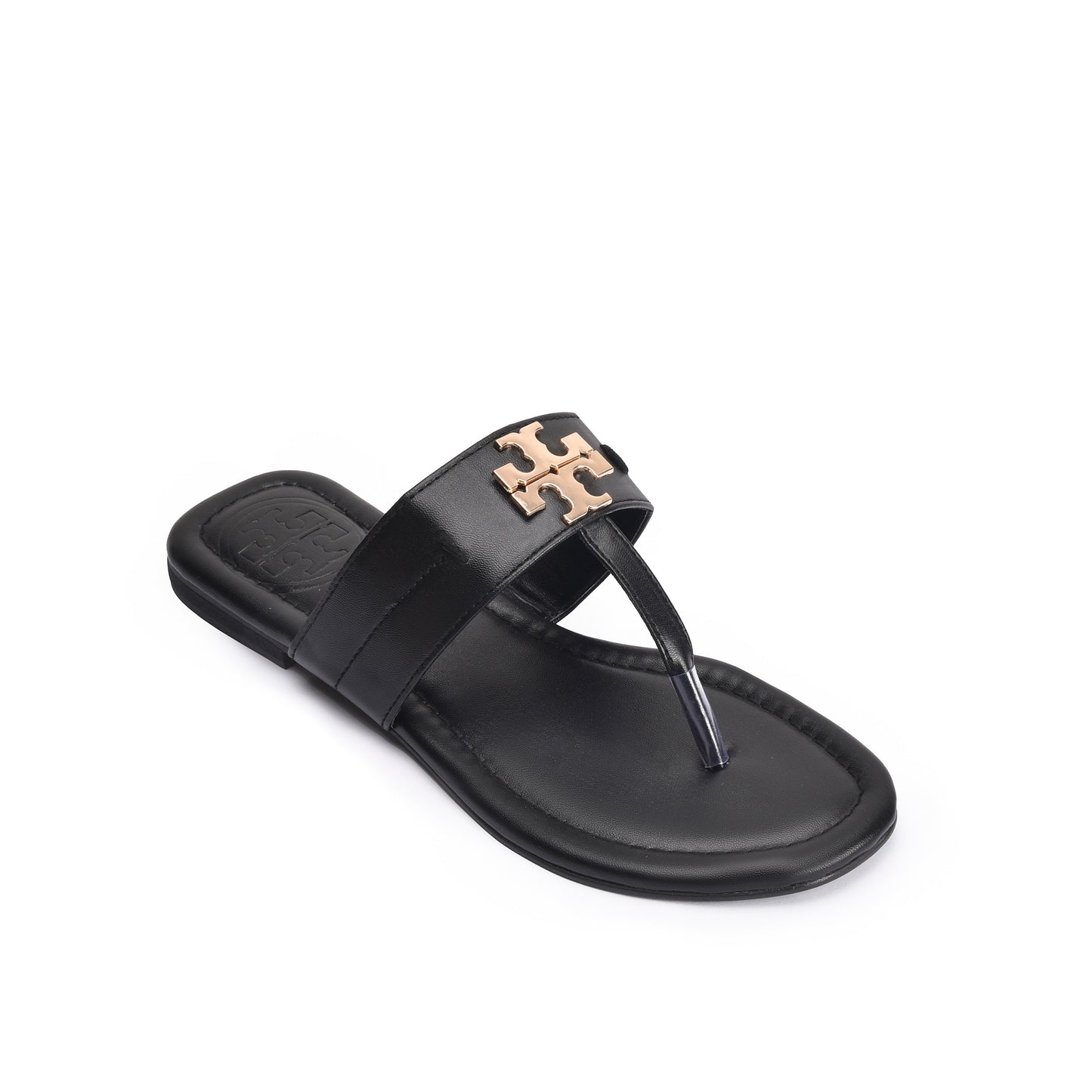 Chic Black Leather Flats Slippers | 743R-C