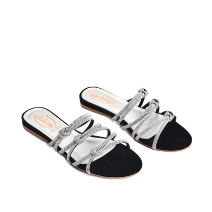 Elegant Black Strappy Flats Slippers | 530K-C
