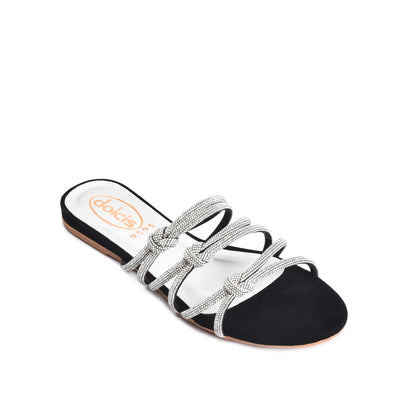 Elegant Black Strappy Flats Slippers | 530K-C