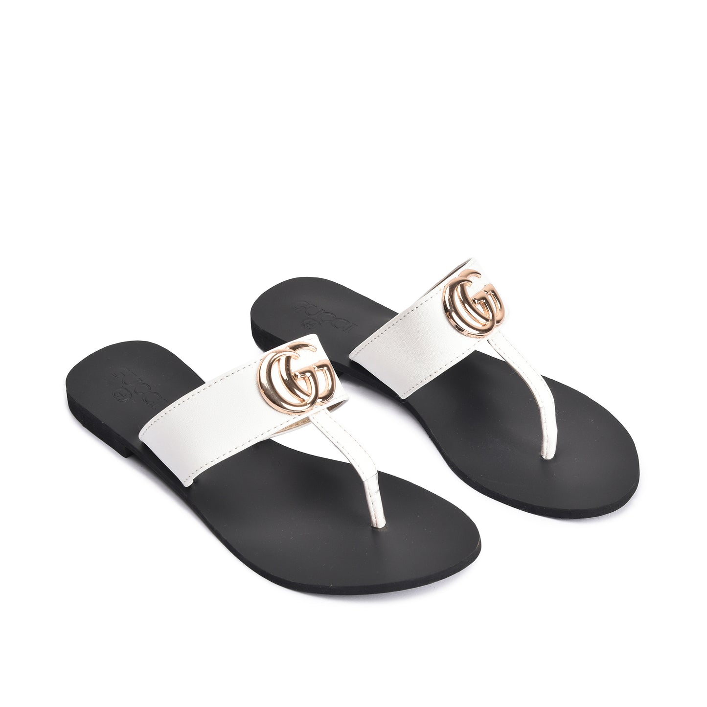 Elegant White Leather Flats Slippers | 716R-W