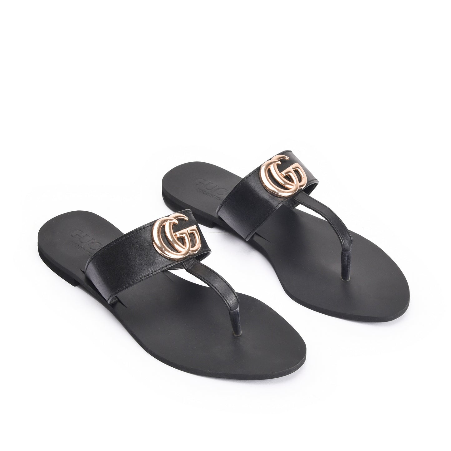 Sleek Black Leather Flats Slippers | 716R-C