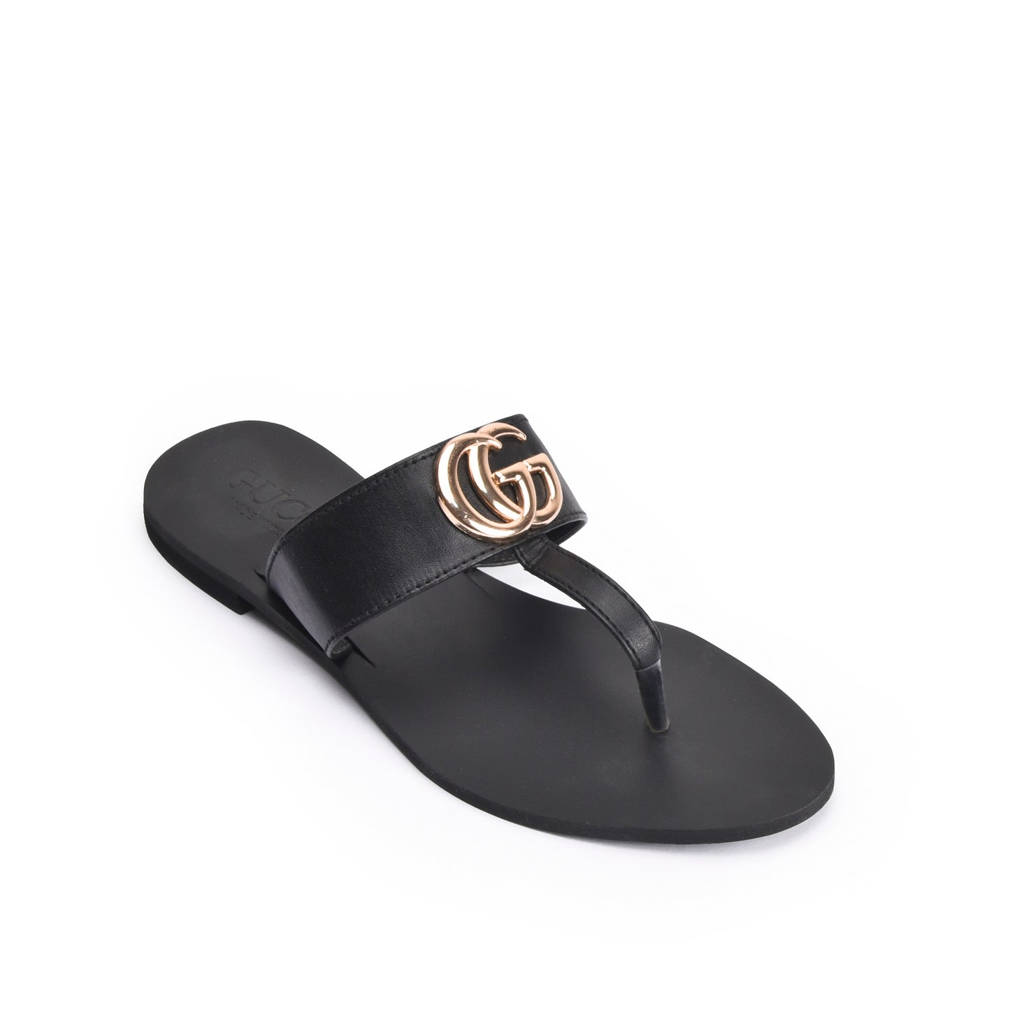 Sleek Black Leather Flats Slippers | 716R-C