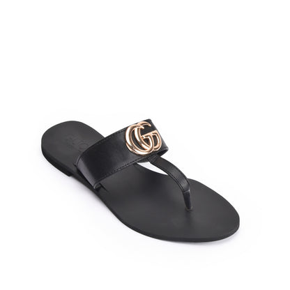Sleek Black Leather Flats Slippers | 716R-C