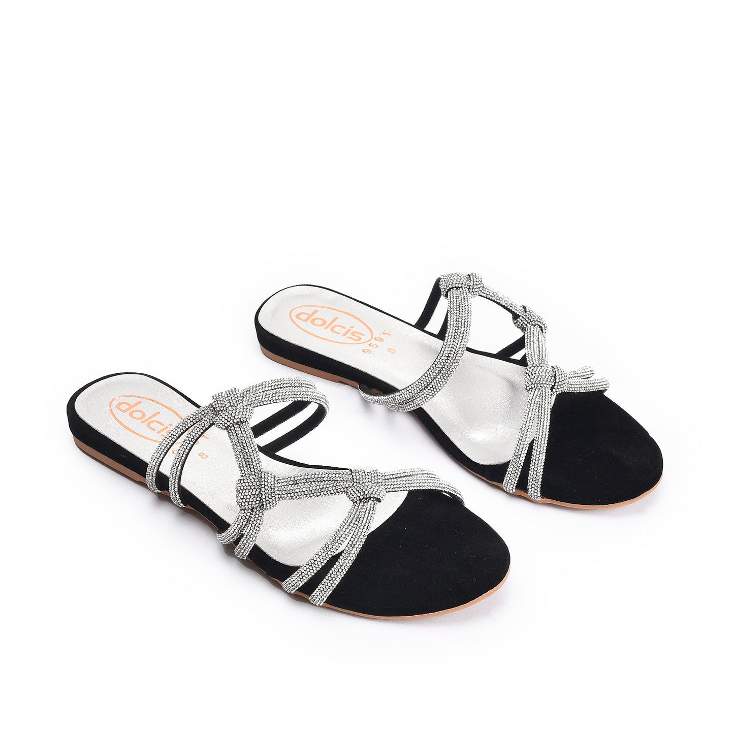 Elegant Black Strappy Flats Slippers | 533K-C