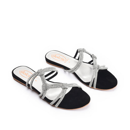 Elegant Black Strappy Flats Slippers | 533K-C