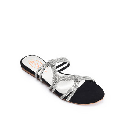 Elegant Black Strappy Flats Slippers | 533K-C