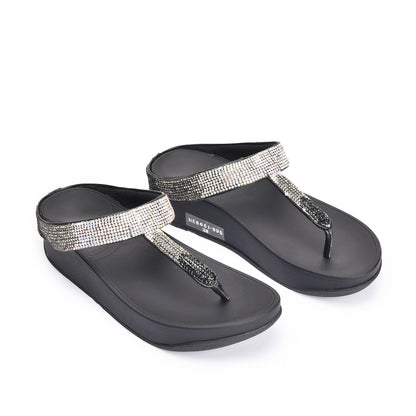 Elegant Black Embellished Flip-Flops | 751R-C
