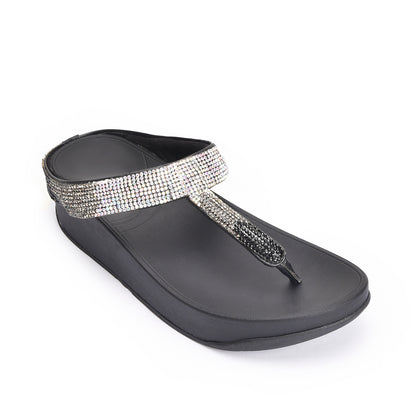 Elegant Black Embellished Flip-Flops | 751R-C