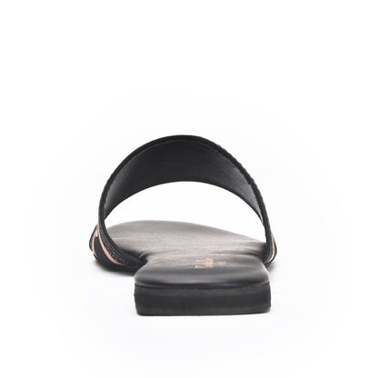 Trendy Black Slip-On Slippers with Logo Strap Slippers| 597J-C