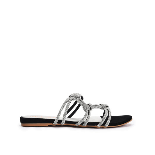 Elegant Black Strappy Flats Slippers | 533K-C