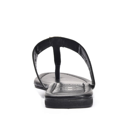 Chic Black Leather Flats Slippers | 743R-C