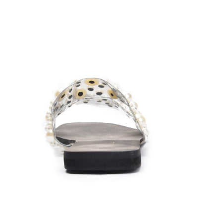 Chic Black Flats with Pearl Embellishments Slippers | 519K-C