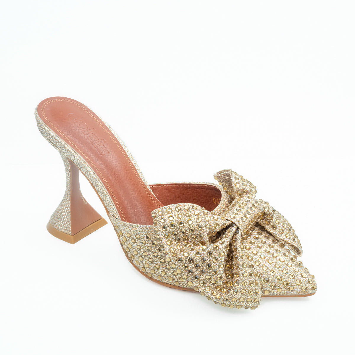 Gold Mule Heels with Rhinestone Bow | 479K-X